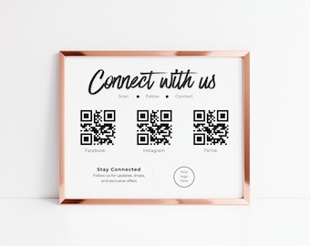 Connect With Us Sign, Scan to Pay Sign, QR Code Sign Template, Social Media QR Poster, Small Business Sign, Editable Canva Template