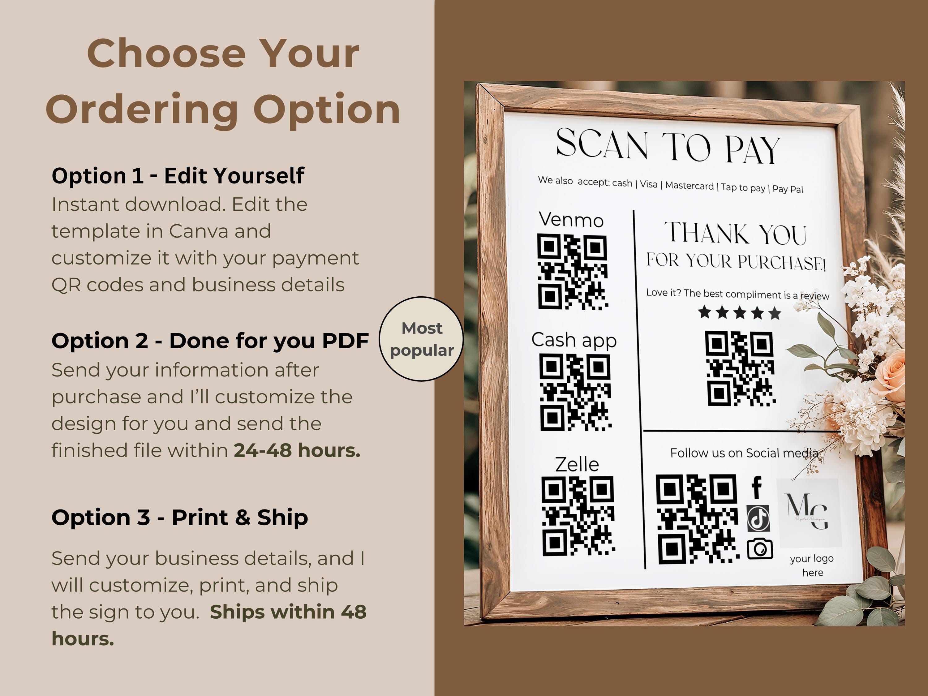 Scan to Pay Editable QR Code Template Sign | for Small Business ...