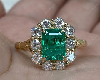 Vintage 2Ct Emerald Cut Emerald Diamond Anniversary Wedding Ring For Women's 14K Yellow Gold Finish