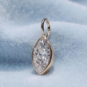 Lab Grown Diamond Solitaire Pendant Marquise Cut Bezel Set IGI Certified Fine Jewelry Gift