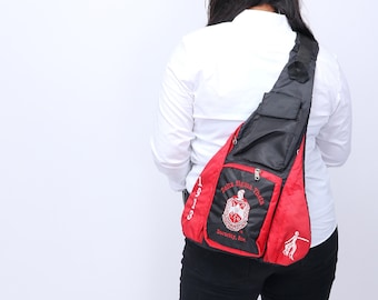 Delta Sigma Theta Red & Black Guitar Sling Bag: Crossbody Shoulder Bag