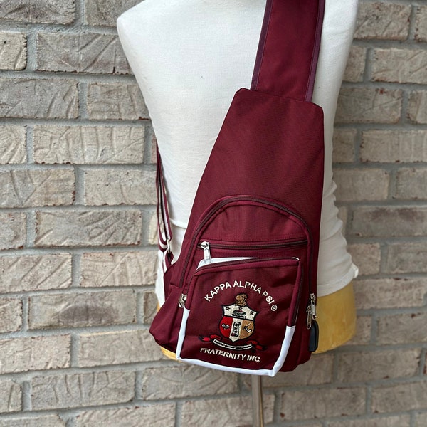 Kappa Alpha Psi Fraternity, single Shoulder Crossbody Sling/Shoulder bag with USB Port, Embroidered Organizational Shield in Front