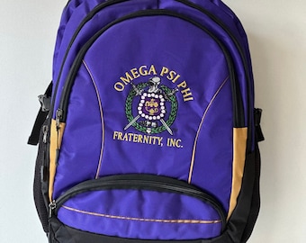 Omega Psi Phi (ΩΨΦ) Fraternity, Purple & gold Stylish, Polyester Fabric Coated College Backpack with laptop sleeves For Men, Made in India.