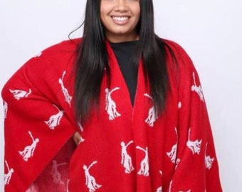 Delta Sigma Theta DST FORTITUDE LADY Print Red & White, Cozy Wrap/cape/shrug/poncho For Women,Size Fits All, Stylish.