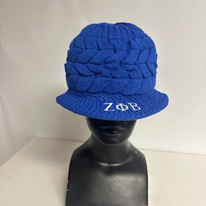 Zeta Phi Beta (ZOB) Sorority Blue color Acrylic woolen Cap/Winter hat with Greek letters on it, Reusable & Washable