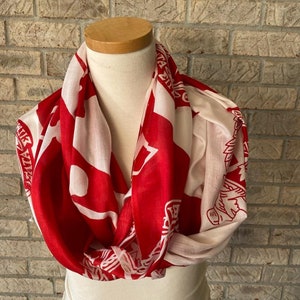 Delta Sigma Theta (ΔΣΘ) Sorority Rayon Infinity Scarf/ muffler/ Wrap around/ Stole/ Boho/ Shawl/ Red & White Color, For Women, Made in India