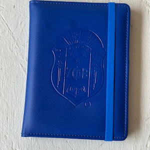 Zeta Phi Beta (ΖΦΒ) Sorority Artificial Leather Passport Cover- organizational shield print on front. Blue Color.