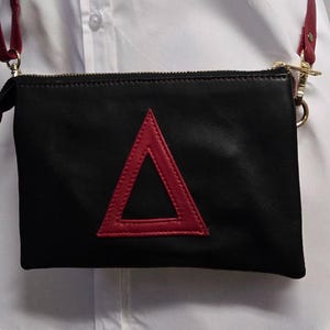 Delta Sigma Theta (ΔΣΘ) 100% Genuine Cowhide Leather Sling Purse DST Sorority Crossbody Bag,  Handmade, Greek Paraphernalia
