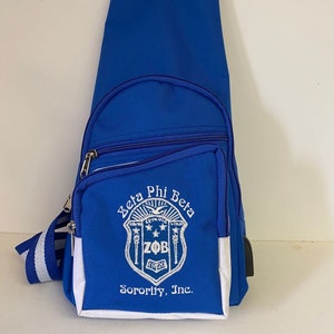 Zeta Phi Beta (ZOB) Sorority, 1 Shoulder Crossbody Sling/Shoulder bag with USB Port Embroidered Organizational Shield in Front Made in India