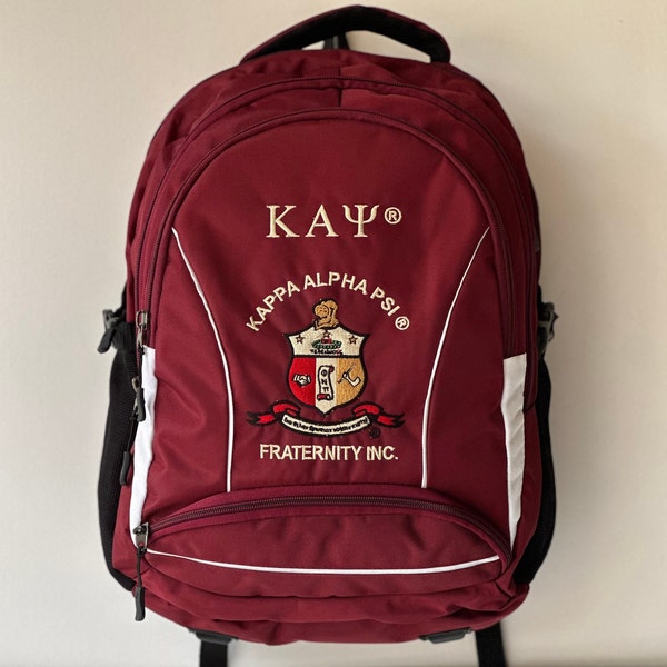 Kappa Alpha Psi (KAΨ) Fraternity Crimson & Black Stylish, Polyester Fabric Coated College Backpack with laptop sleeves For Men.