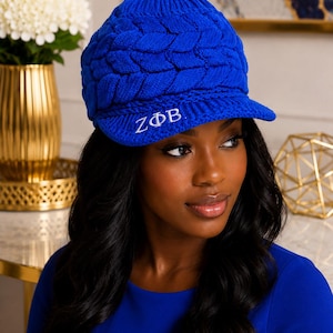 Zeta Phi Beta Sorority Blue Woolen Winter Hat with Greek Letters