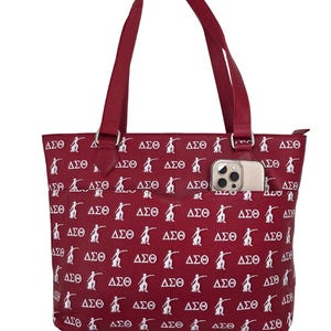 Delta Sigma Theta (ΔΣΘ) Red Leather Tote Bag premium quality,  Fortitude Print, Sorority Shoulder Bag