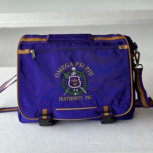 Omega Psi Phi (ΩΨΦ) Fraternity Royal Purple & Old Gold Canvas Office Bag/Travelling Bag/Messenger Bag, Men's everyday bag.