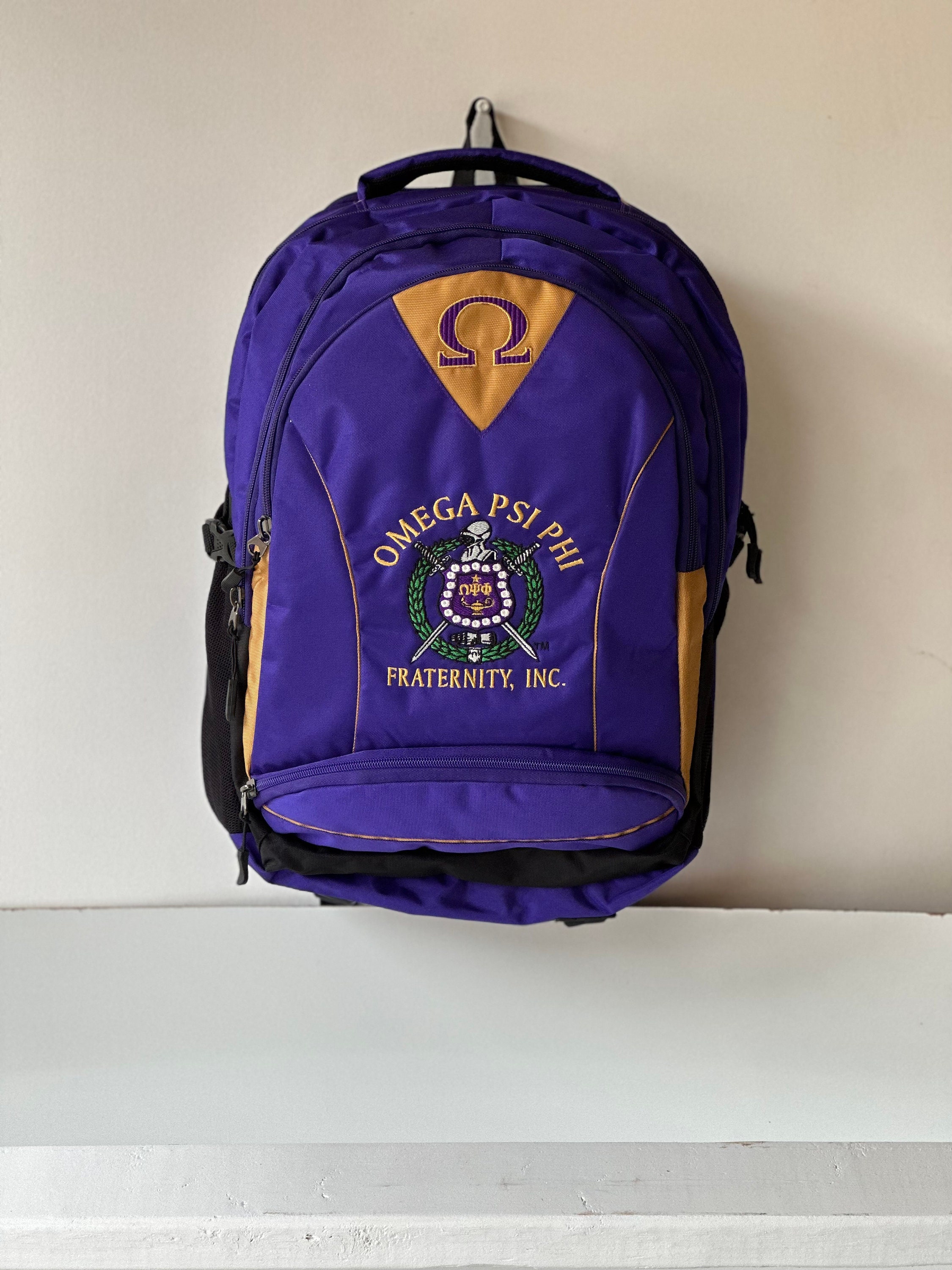 Omega Pro Backpack Omega Psi Phi Backpack: Purple & Gold Polyester Laptop Bag - Etsy