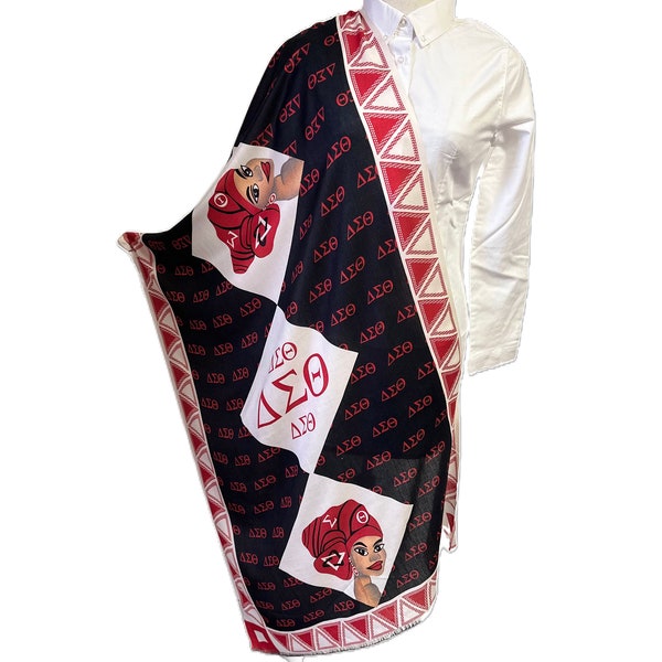 Delta Sigma Theta (ΔΣΘ) Sorority Long Modal Scarf/ muffler/ Wrap around/ Stole/ Boho/ Shawl /Red, White & Black Color, Women, Made in India