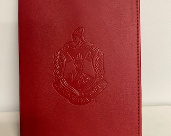 Delta Sigma Theta (ΔΣΘ) Sorority Artificial Leather Passport Cover- organizational shield print on front Red Color.