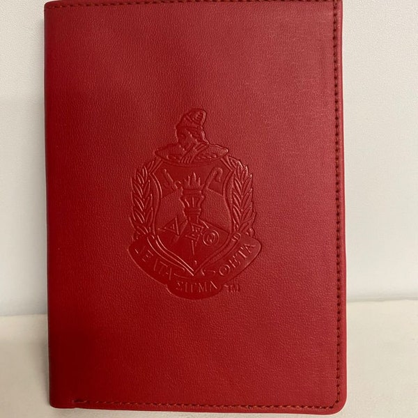 Delta Sigma Theta (ΔΣΘ) Sorority Artificial Leather Passport Cover- organizational shield print on front Red Color.