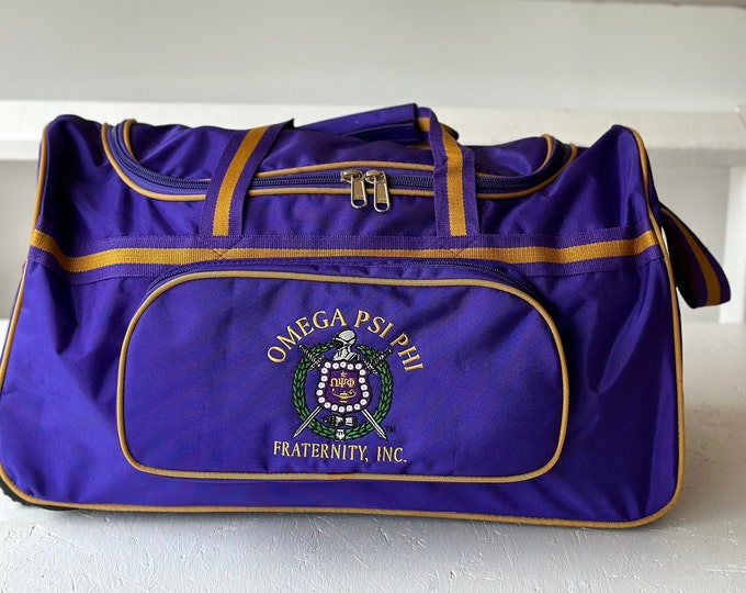 Omega Psi Phi Fraternity Royal Purple & Old Gold Color Trolley/ Duffle/ Luggage Bag for