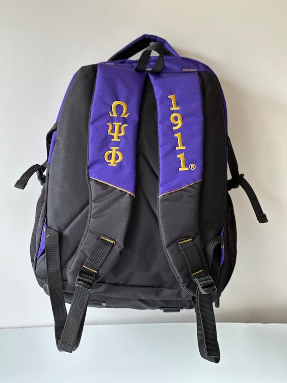Omega Psi Phi Fraternity Purple gold Stylish Polyester Fabric Coated College Backpack with laptop sleeves For Men Made in India. Etsy