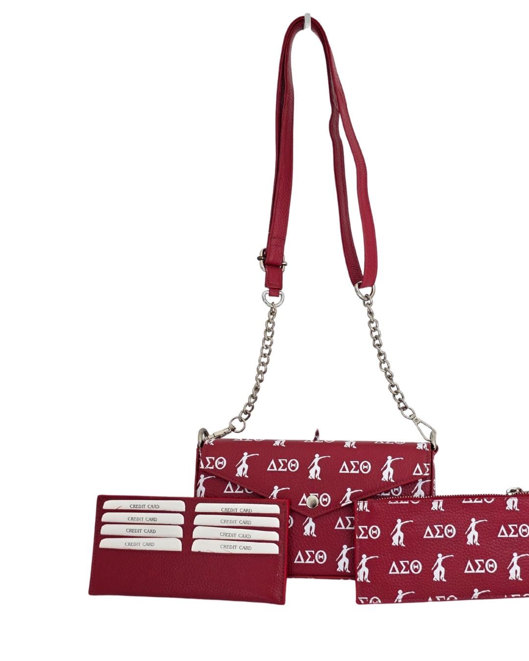 Delta Sigma Theta (ΔΣΘ) Red Leather wallet with credit card holder and small wallet inside, premium quality,  Fortitude Print