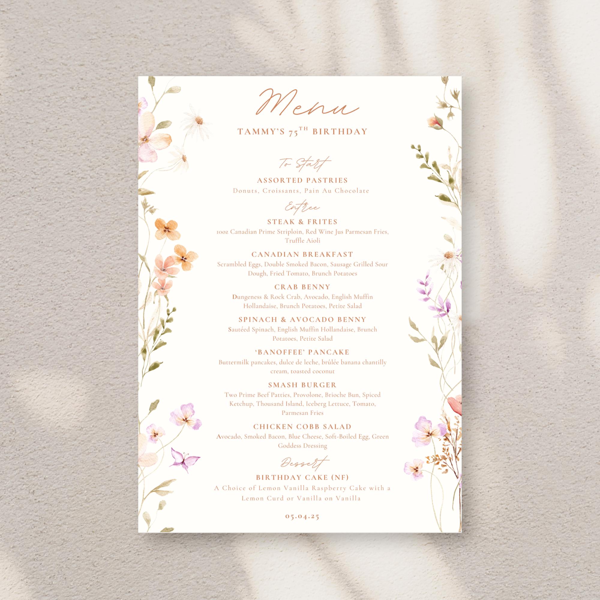 Flower Design For Menu Floral Menu Canva Template: Editable Event Design (instant Download) - Etsy