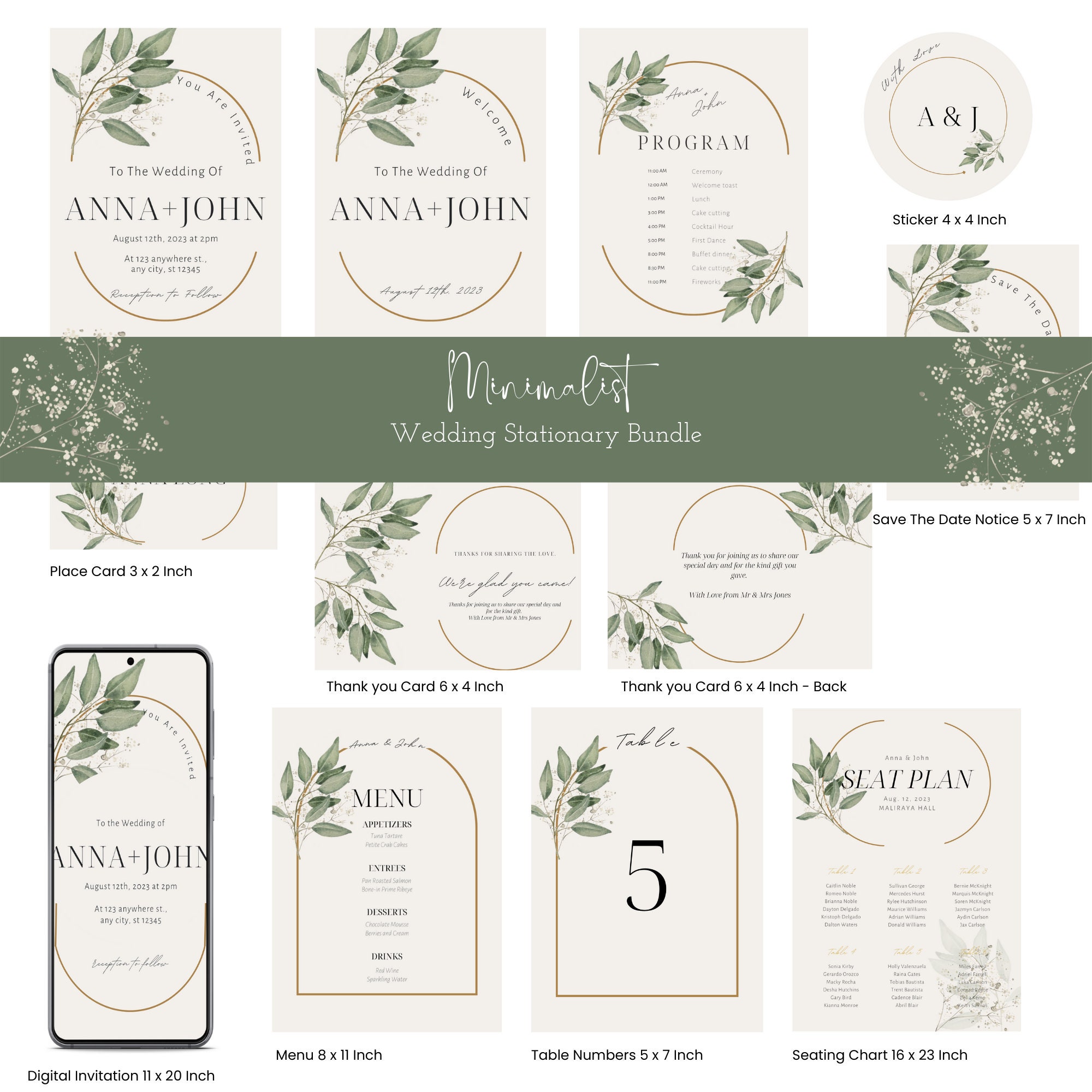 Printable Wedding Stationary Template Bundle Minimalist - Etsy