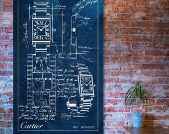 Cartier Tank Must Artwork Blueprint Style