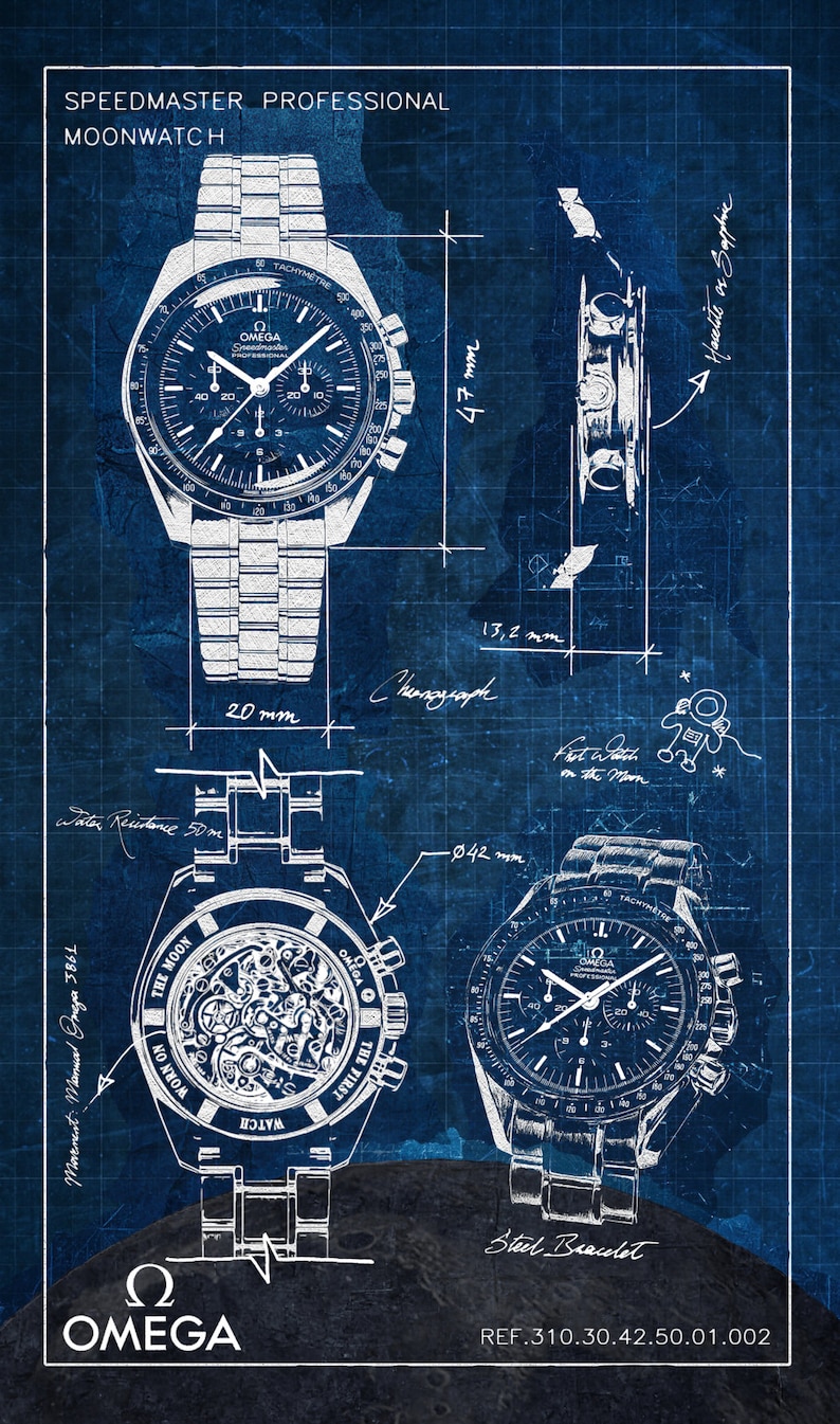 Omega Speedmaster Artwork Blueprint Style Digital image 2