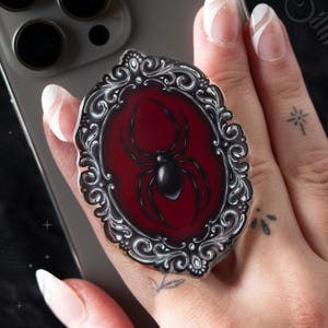 Gothic Magnetic Phone Grip Stand | Vampire Spider Cameo Design | Goth Victorian Frame