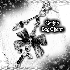 Portachiavi con croce gotica: fiocco in pizzo nero, ciondolo per borsa Vampirecore Alt