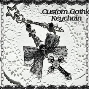 Gothic Vampire Cross Keychain – Black Charm Keychain with Lace Bow – Alt Spooky Aesthetic Bag Charm for Witches & Goth Girls Customize