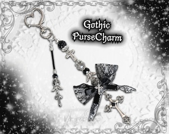 Gothic Cross Taschen Anhänger - Schleife aus schwarzer Spitze