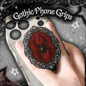 Gothic Magnetic Phone Grip Stand | Vampire Spider Cameo Design | Goth Victorian Frame