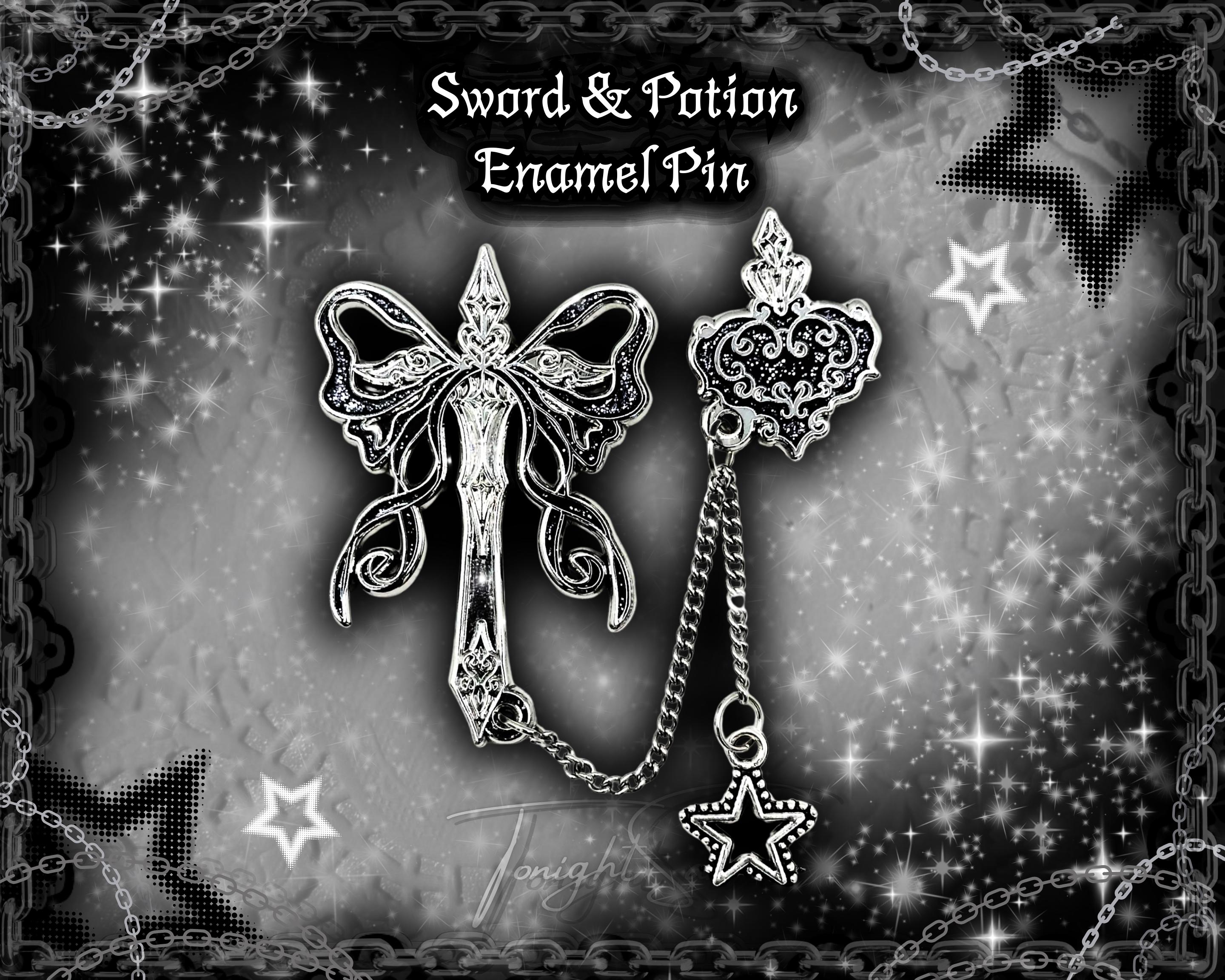 Gothic Sword & Potion Enamel Pin – Dark Fantasy Accessory for Alt ...