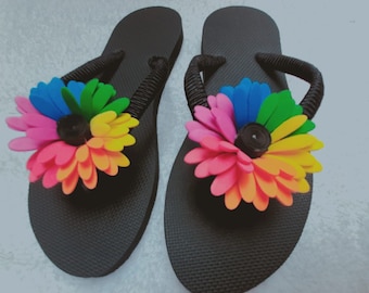 Gorgeous rainbow theme bride to be flip flops | Ladies , teen girls Summer beach flip flops |Unique Birthday gift for bride or girl friend