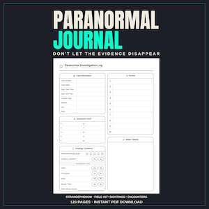 Paranormales Tagebuch zum Ausdrucken, Geisterjagd-Protokoll & Untersuchungsnotizbuch, Spukhaus-Tracker, 120-seitiges PDF zum sofortigen Download