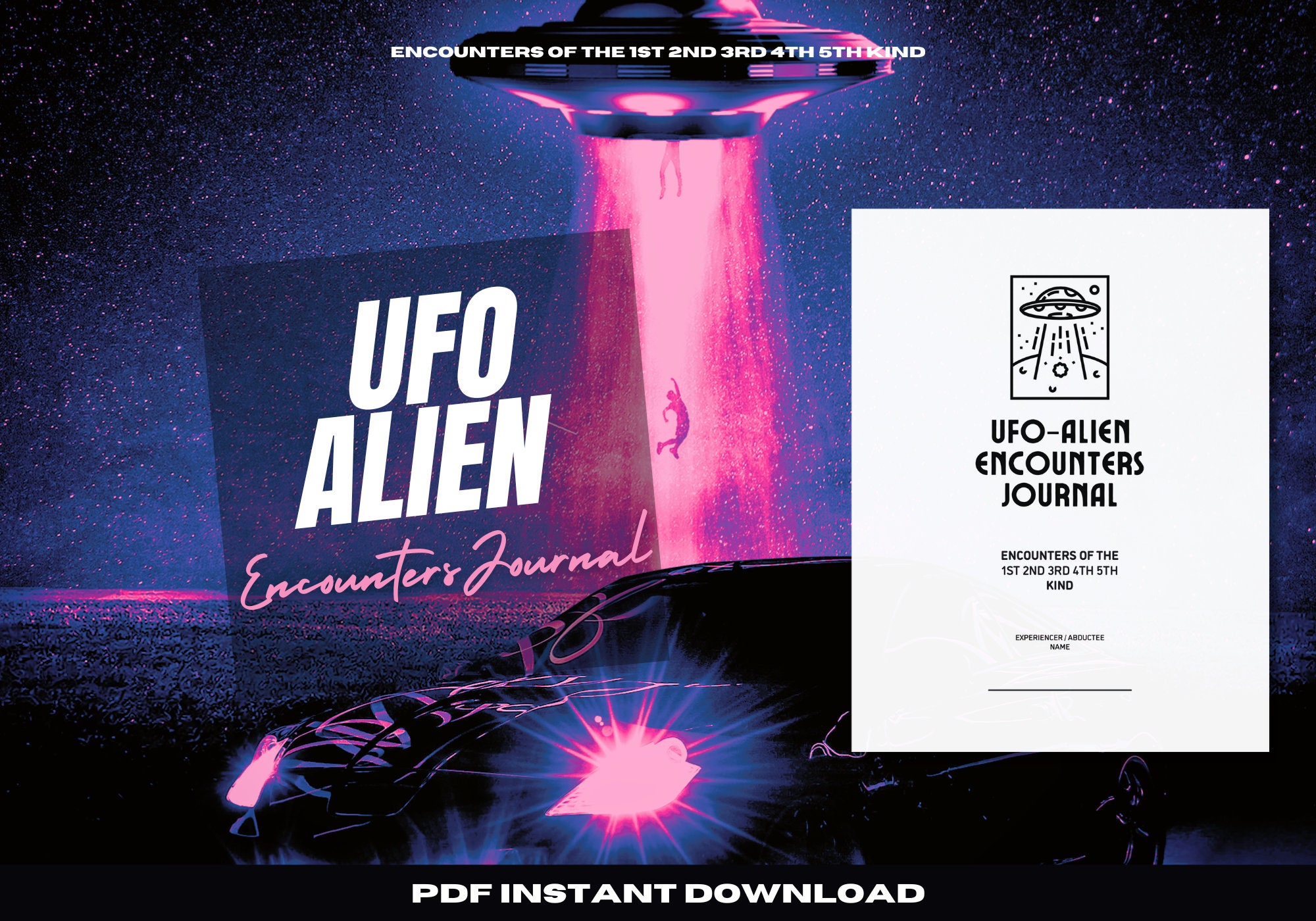 UFO Alien Encounters Journal, Log UFO Spaceship Observations, Extraterrestrials Sightings, Alien Abductions, Great Gift for Ufologist, PDF