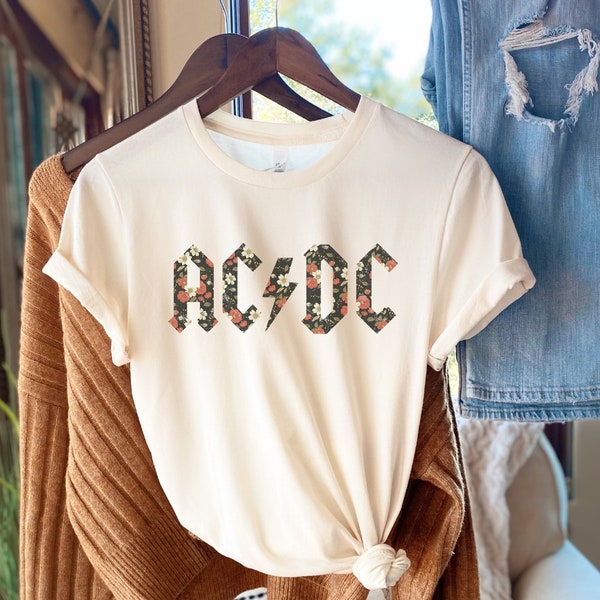 Camicia floreale rock band, camicia ACDC look vintage, maglietta Unisex Classic rock band, tshirt kids rock band, camicia oversize acdc, regalo per lei