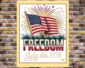 Póster imprimible para pared del 4 de julio, tamaño A3, descarga digital.