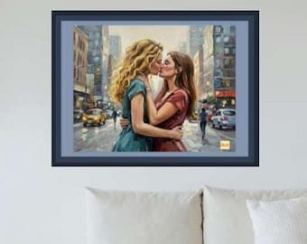 Beso lésbico, impresión sáfica, imprimible en formato A3, 5 archivos incluidos