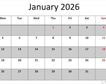 Calendario imprimible 2026 en formato A4