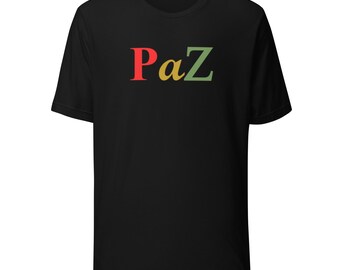 Unisex T-Shirt, "Paz" Writing, Cotton Casual Streetwear - Front Print - Assorted Colors