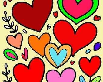 Colorear Corazones, un libro digital con descarga instantánea en formato A4.