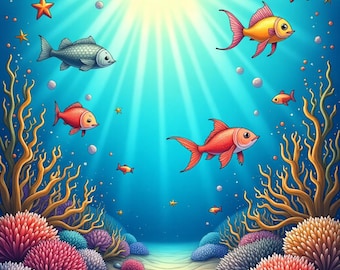 Libro para colorear digital "Mundos submarinos", vida marina, A4