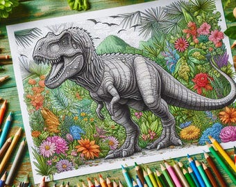 Libro para colorear en formato PDF, El mundo de los dinosaurios