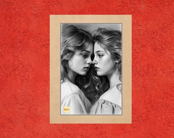 Beso lésbico, impresión sáfica, imprimible en formato A3, 5 archivos incluidos