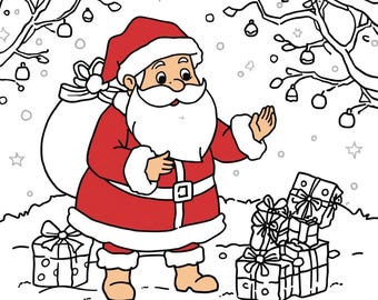 Libro para colorear digital, tamaño A4 (8,27" x 11,69"). La Navidad mágica.