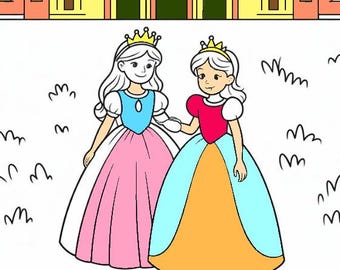 Libro para colorear «Príncipes y princesas en el castillo», formato A4, con un regalo numérico.