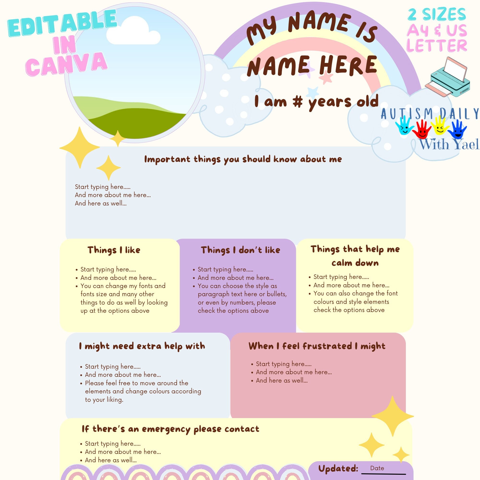 All About Me Printable, Special Needs, ASD, ADHD One Page Profile All About Me Printable, Special Needs, ASD, ADHD One Page Profile