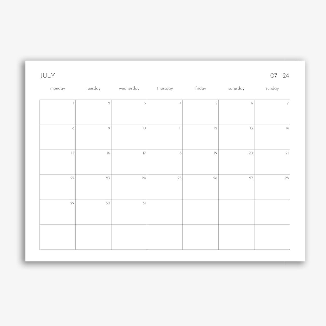 2024 A4 Monthly Calendar, Printable Minimalist Planner, Landscape PDF ...